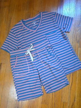 LATES By Kate Pajamas Shorts and Top - Pink & Blue Stripes - Size M